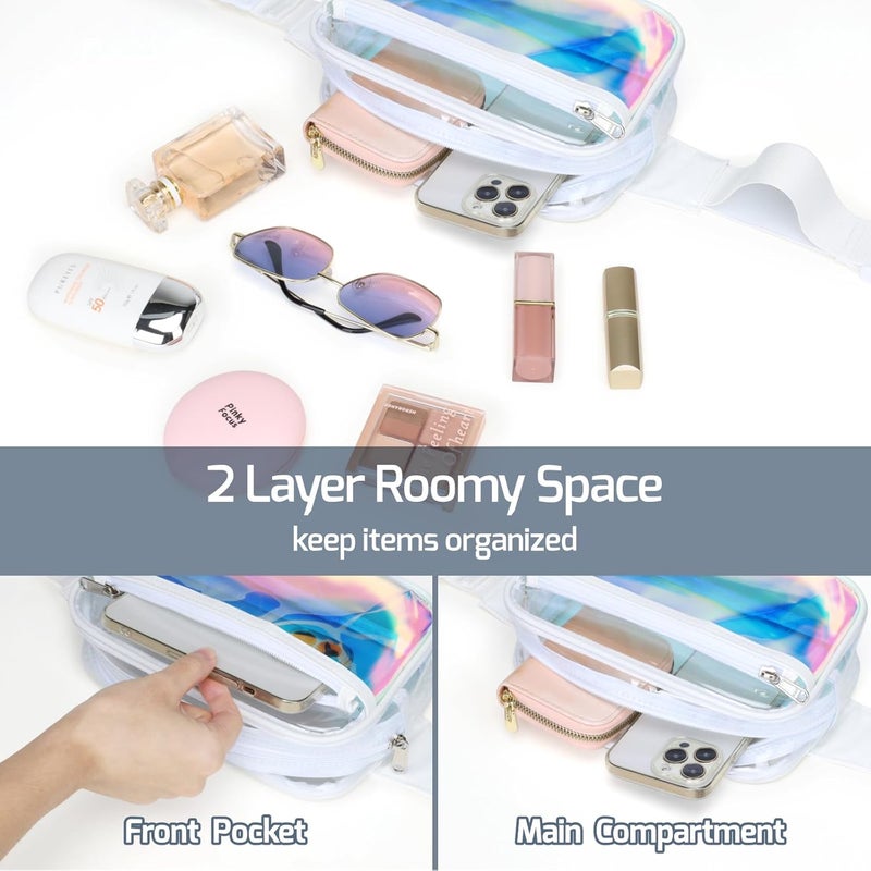 Veckle Holographic Clear Fanny Pack - Plus Size Only 35" - 51" Transparent Belt Bag for Women Crossbody Waist Bag for Festivals, Concerts, Theme Park, White - Image 5